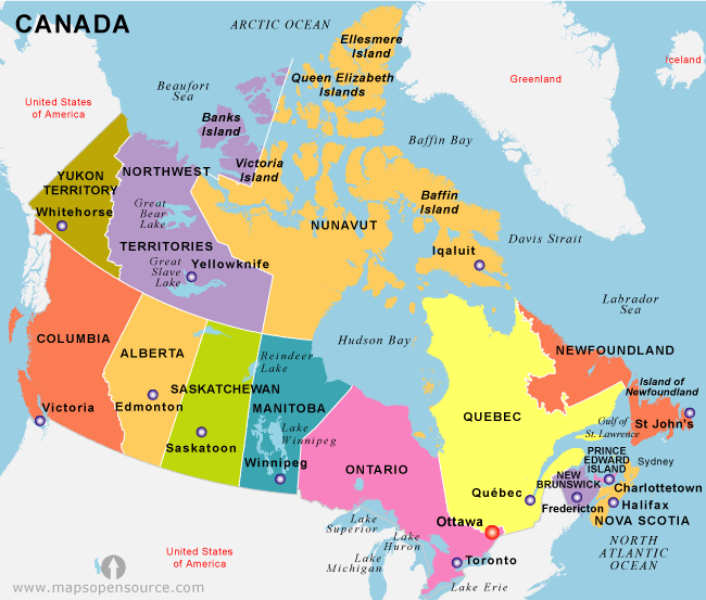 Canada map used for citizenship test 